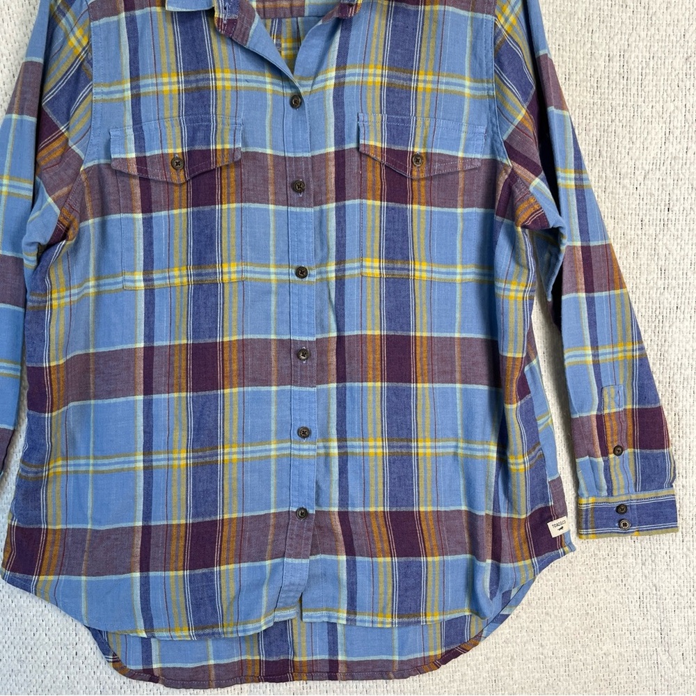 Toad Co Re Form Flannel Shirt Womens XL Blue Brown Plaid Button Down Casual Top - Picture 3 of 16